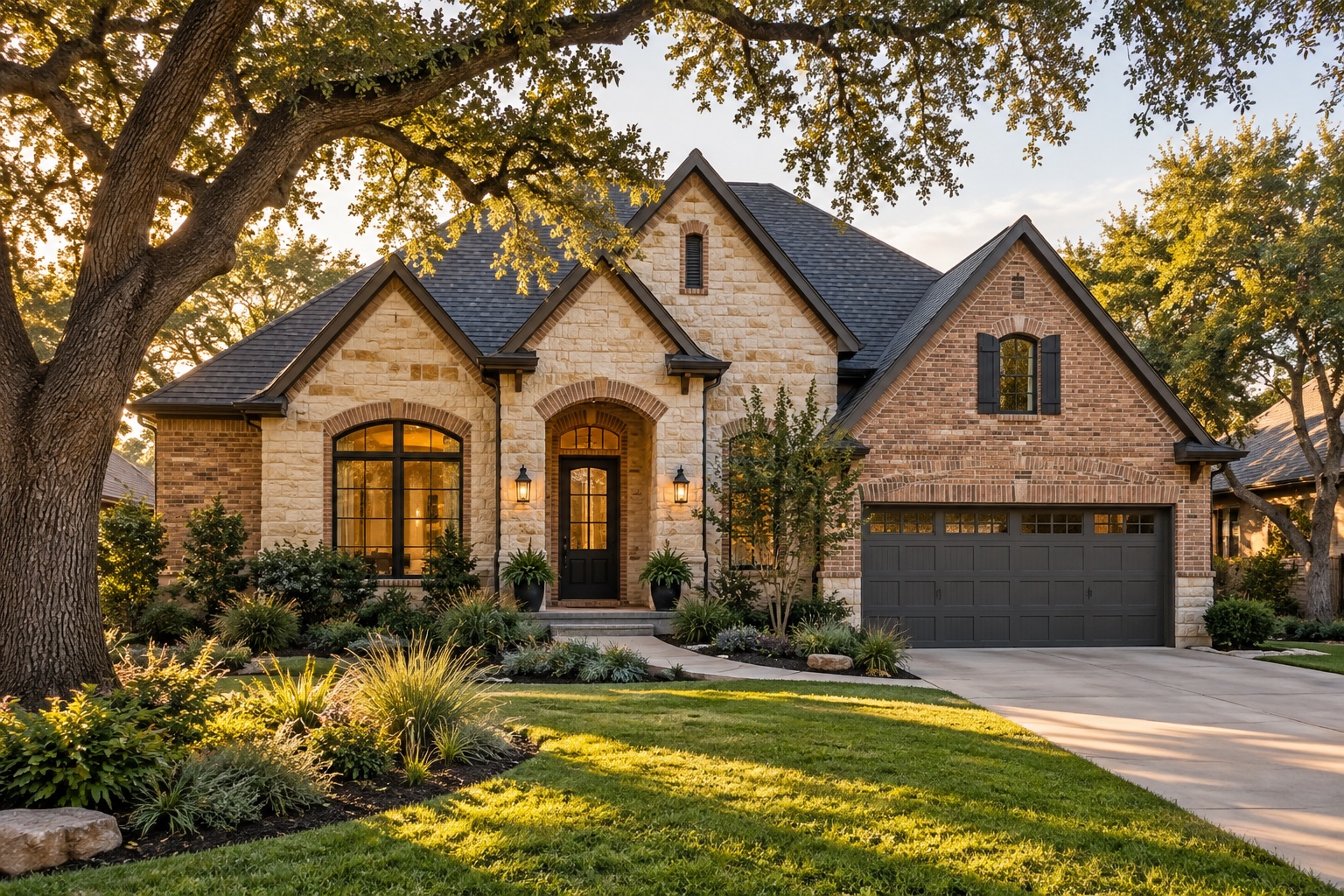 Welcoming Texas home with limestone and brick details